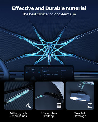 [Upgraded] Nmoiss Windshield Sun Shade Umbrella - [Vinyl Coating Heat Shield] Protect Car from Sun Rays & Heat Damage Keep Cool and Protect Interior, Spring Structure Edge Medium 56" L x 31" W