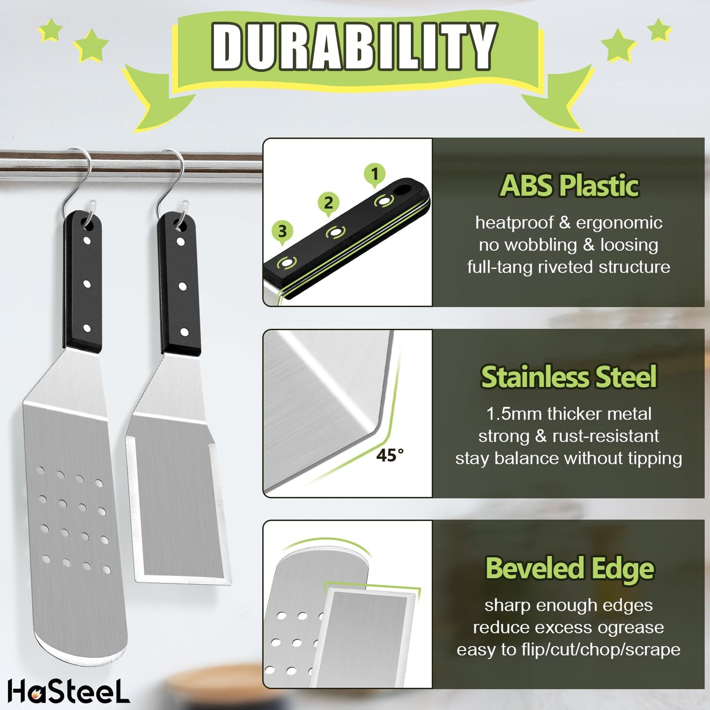 HaSteeL Griddle Accessories Kit of 16, Professional Stainless Steel Griddle Spatula Tools in Storage Bag, Heavy Duty Metal Spatulas/Chopper/Burger Press/Melting Dome for Teppanyaki Flat Top BBQ Grill