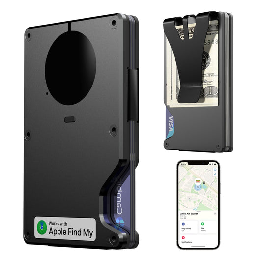 Minimalist Wallet with Built in Airtag Chip, RFID Blocking Credit Card Holder, Slim Wallet For Men, Compatible with Apple Find My iOS Only, Detachable Money Clip