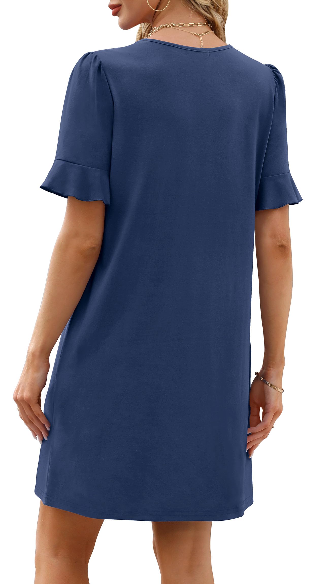 OFEEFAN Navy Blue Dress for Women Summer V Neck Dinner Dresses for Women 2025 with Pockets S