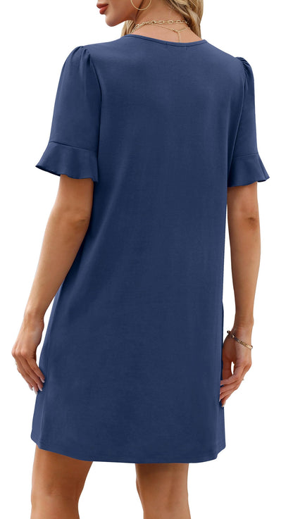 OFEEFAN Navy Blue Dress for Women Summer V Neck Dinner Dresses for Women 2025 with Pockets S