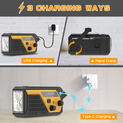 Hand Crank Emergency Radio, 6000mAh AM/FM Weather Radio NOAA Alert with Battery Backup, NOAA Weather Radio with Phone Charger,3 Flashlight Modes,Reading Lamp,SOS Alarm for Emergency,Hurricane