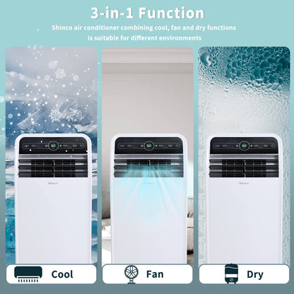 Shinco 12,000 BTU Portable Air Conditioner, Portable AC Unit with Built-in Cool, Dehumidifier&Fan Modes for Room up to 400 sq.ft, with Remote Control, 24 Hour Timer, Installation Kit