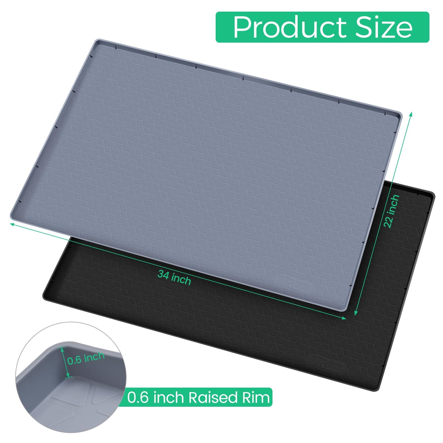 TRZZ Silicone Waterproof Under Sink Mat 34" x 22", Drip Tray and Cabinet Liner for Kitchen and Bathroom, Prevents Water Damage and Organizes Cabinets (Grey)