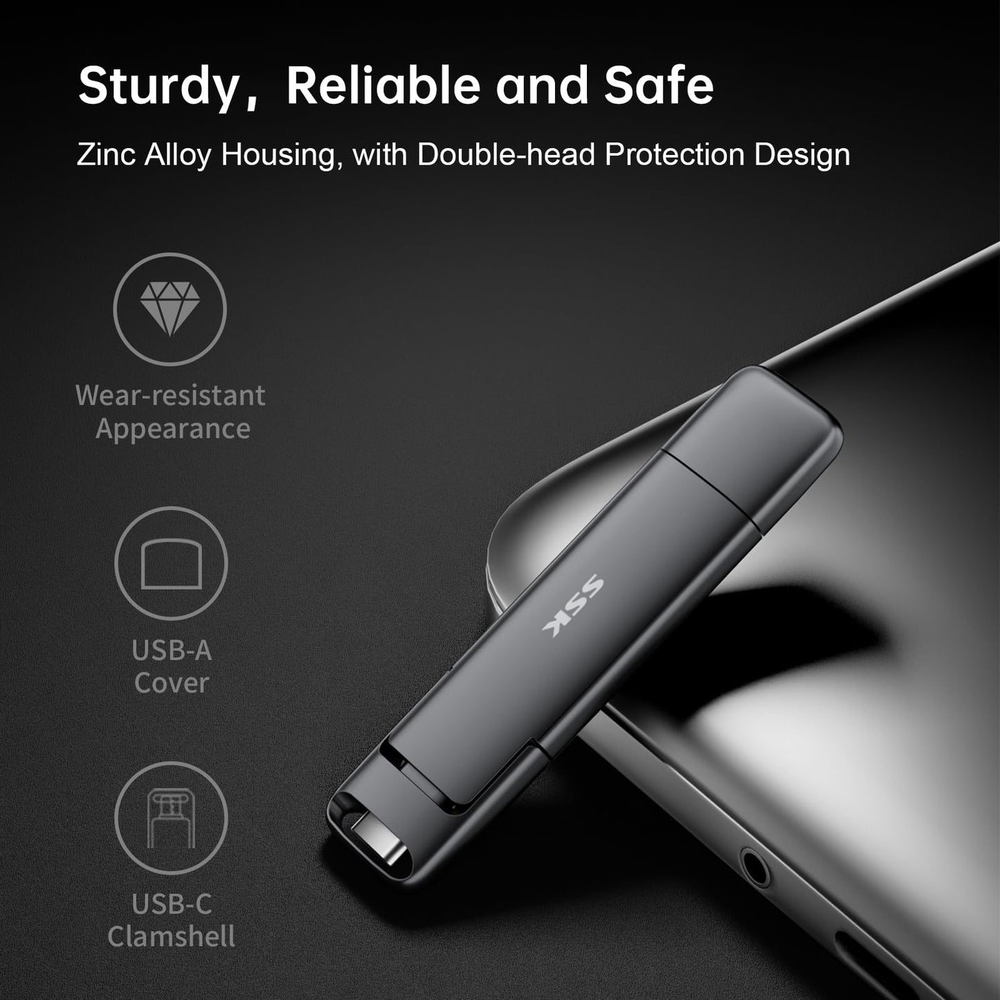 SSK 2TB External USB SSD,Fast 550MB/s 2-in-1 Dual Drive USB Type C+ USB A 3.2 Gen2 Solid State Thumb Drive Data Storage for iPhone 15/PS4/Android Phone/Tablet/Windows/Mac