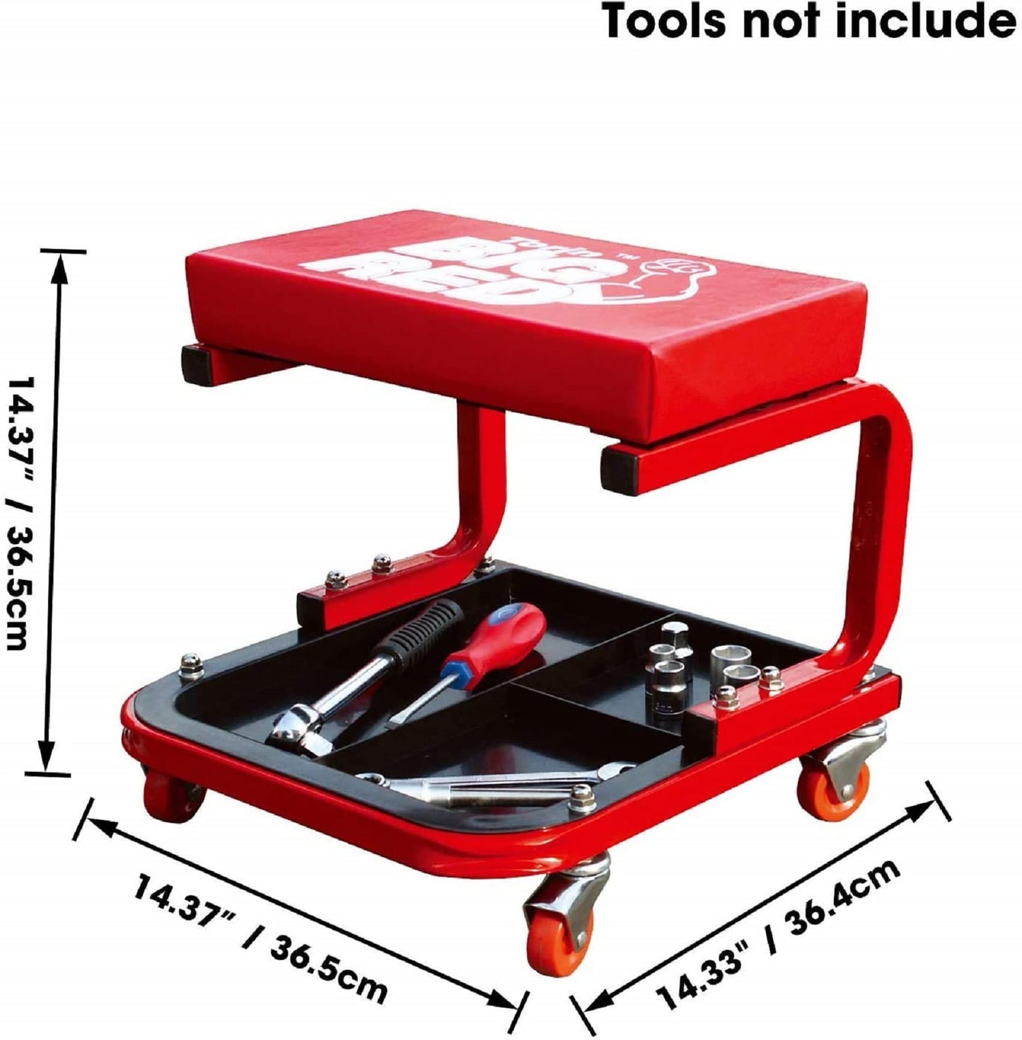 Torin TR6300 Red Rolling Creeper Garage/Shop Seat: Padded Mechanic Stool with Tool Tray Large