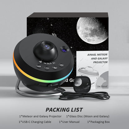Ainael Galaxy Projector, Star Projector Home Planetarium Space Ceiling Starry Sky Night Light with Light Strip, Meteor and Galaxy Projector for Kid Adult Bedroom Christmas Gift (Black)