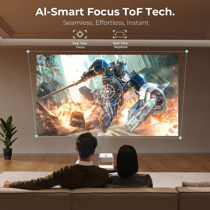 Outdoor-Projector-4K [1200 ANSI/Google TV/Voice Control] Smart Projector with WiFi 6 and Bluetooth, 10,000+ Apps, AI Focus Portable Proyector with Netflix, Sovbio 1080P Audio Movie Home [180° Stand]