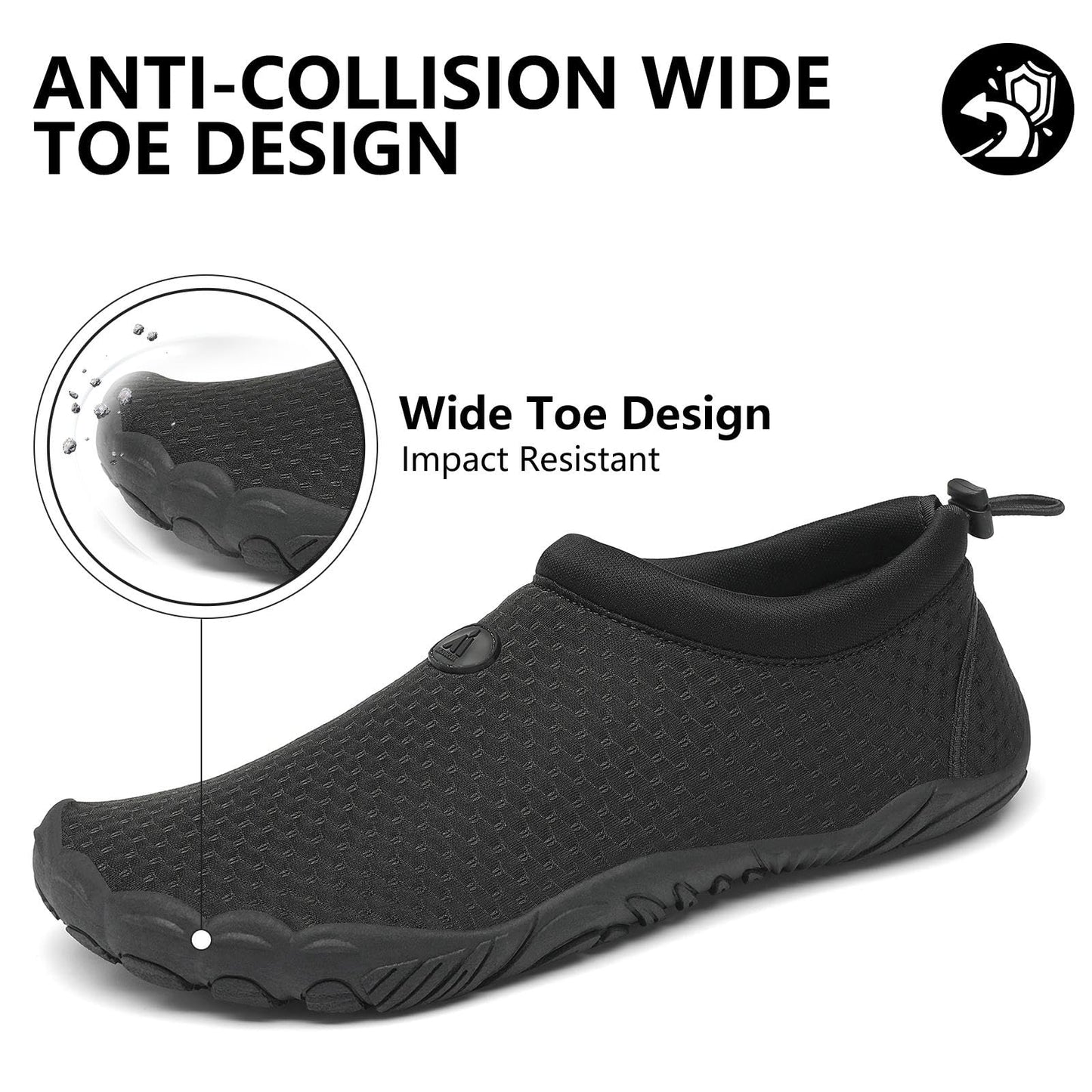 Mishansha Womens Mens Water Shoes Wide Toe Box Swim Beach Barefoot Shoes Quick Dry Non Slip Lividity Black 12.5 Women/10.5 Men