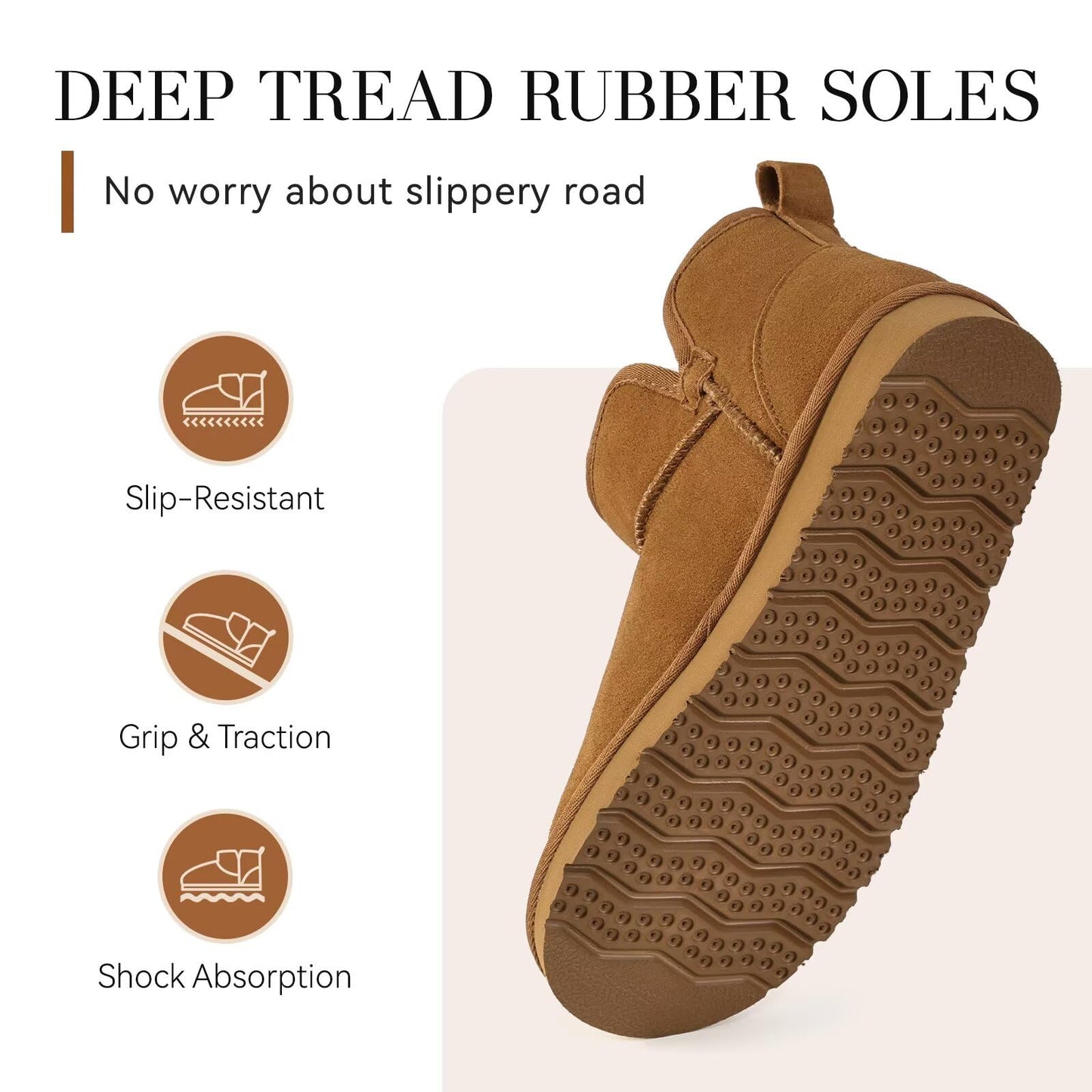 OOW Winter Ankle Genuine Suede Boots for Women Snow Slip On Comfort Short Booties Fall Warm Casual Fuzzy Shoes for Indoor & Outdoor