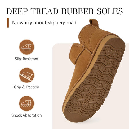 OOW Winter Ankle Genuine Suede Boots for Women Snow Slip On Comfort Short Booties Fall Warm Casual Fuzzy Shoes for Indoor & Outdoor