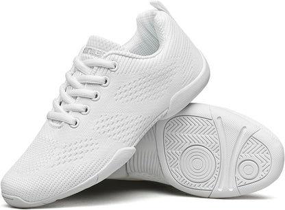 BAXINIER Girls White Cheerleading Shoes Lightweight Youth Cheer Competition Sneakers Kid Training Dance Tennis Shoes - White 3 Big Kid