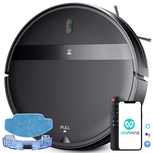 MANVINS Robot Vacuum and Mop Combo, Tangle-Free Powerful Suction, Robotic Vacuum Cleaner - Alexa & App Scheduling, Long Runtime, Automatic Robot Vacuum Cleaners for Home