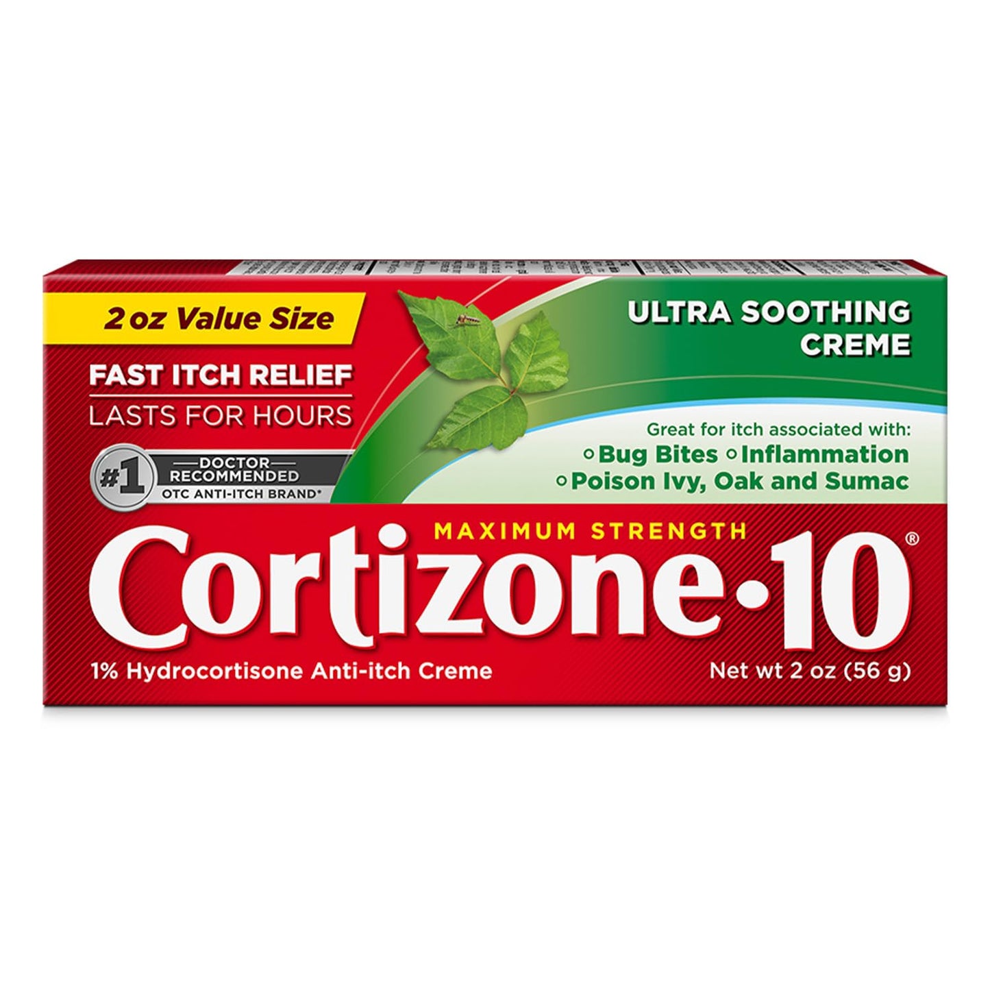 Cortizone-10 Maximum Strength Ultra Soothing Itch Relief Cream, 1% Hydrocortisone, Fast-Acting, Anti-Itch Cream for Bug Bites, Rash, Eczema, Psoriasis, Poison Ivy, Oak, Sumac & More, 2 oz