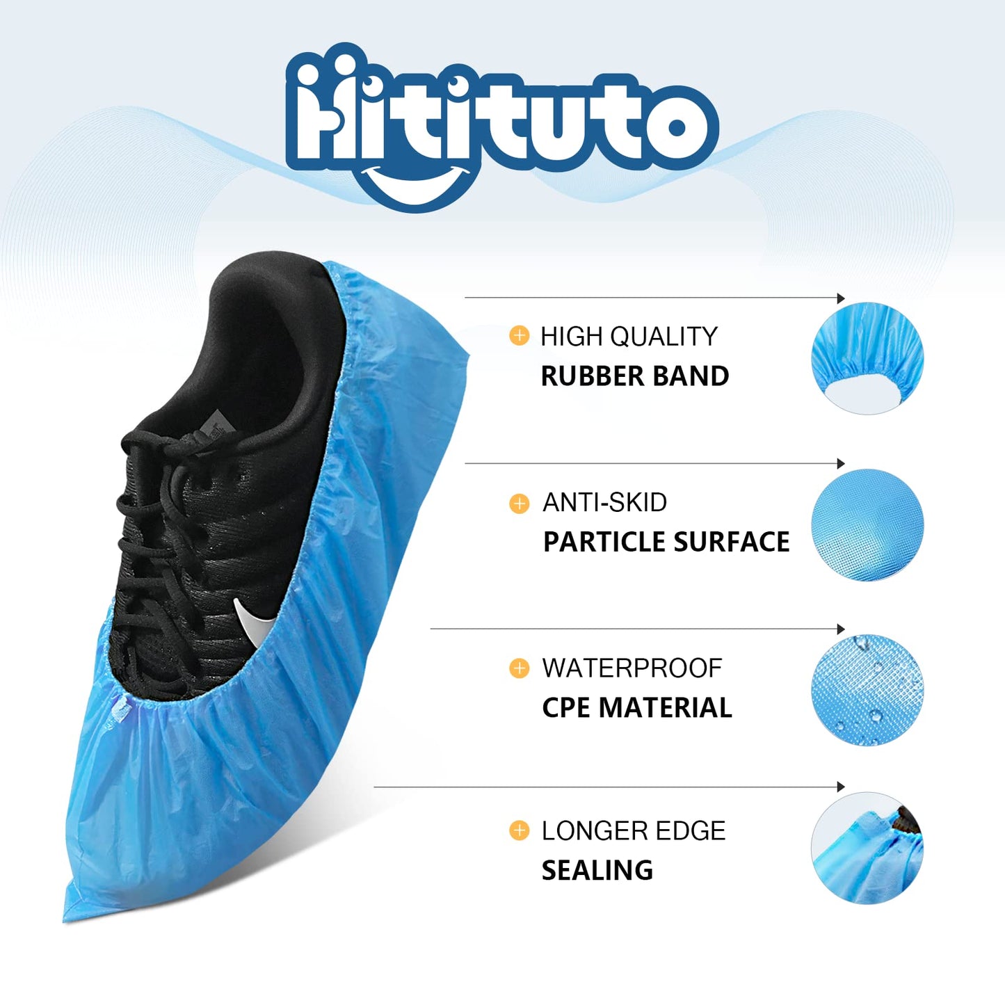 Hitituto Shoe Covers Disposable Non-slip for Indoors -100 Pieces (50 Pairs) Waterproof Premium CPE Booties Shoes Protectors Coverings, fits up to size 11 US Men and 13 US Women, Blue, Large
