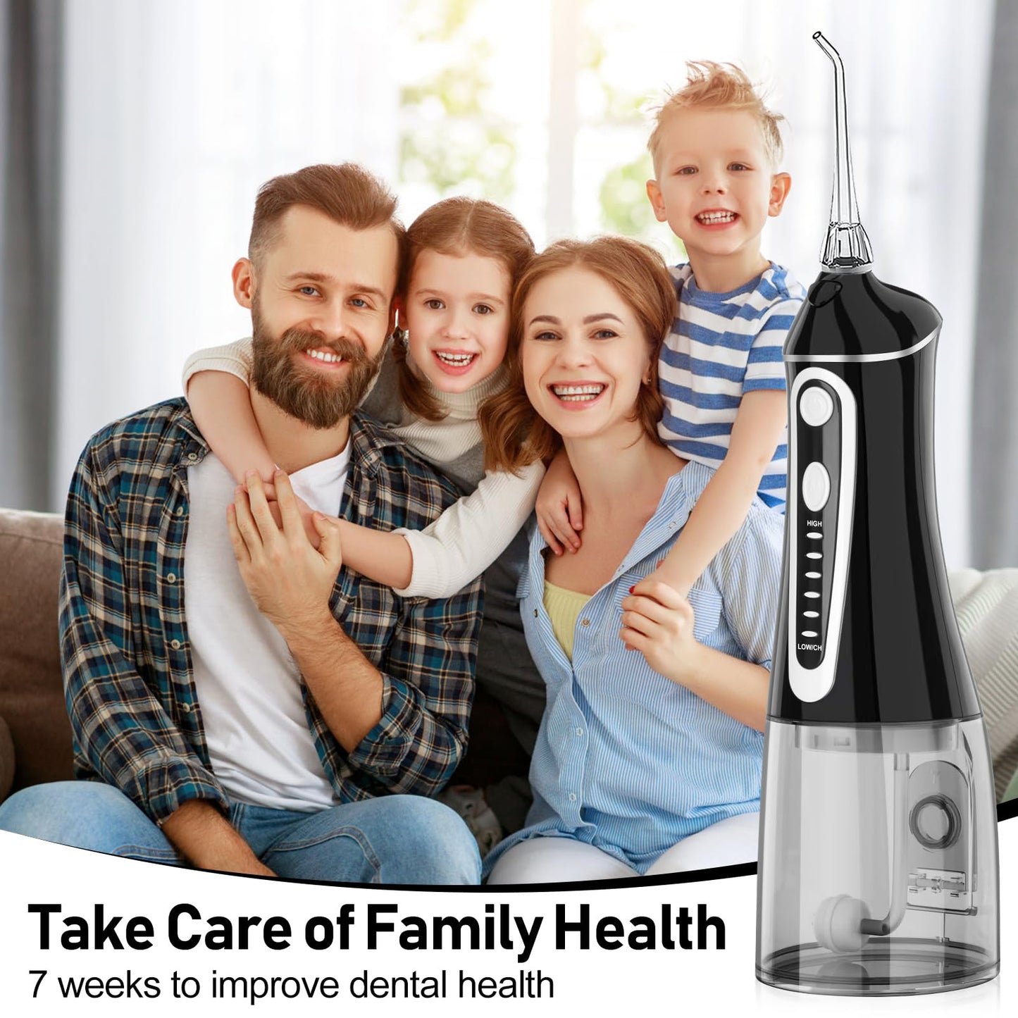 Water Dental Flosser Pick for Teeth,Grinest Cordless Water Dental pik Teeth Cleaner 7 Modes Rechargeable Oral Irrigator Portable IPX7 Waterproof Tooth flossing Cleaning for Home Travel-Black