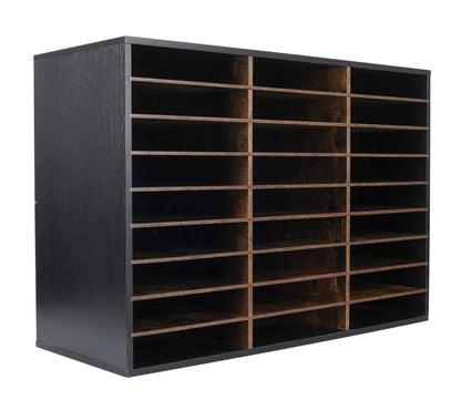 TQVAI Wood Literature Organizer, 27 Slots Hold 13500 Sheets A4 Papers, Wooden Desk File Paper Storage Organizer with Adjustable Shelves, Mailbox Cubbies for Office Home Classroom, Black/Archaize