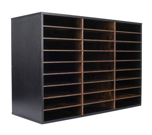 TQVAI Wood Literature Organizer, 27 Slots Hold 13500 Sheets A4 Papers, Wooden Desk File Paper Storage Organizer with Adjustable Shelves, Mailbox Cubbies for Office Home Classroom, Black/Archaize
