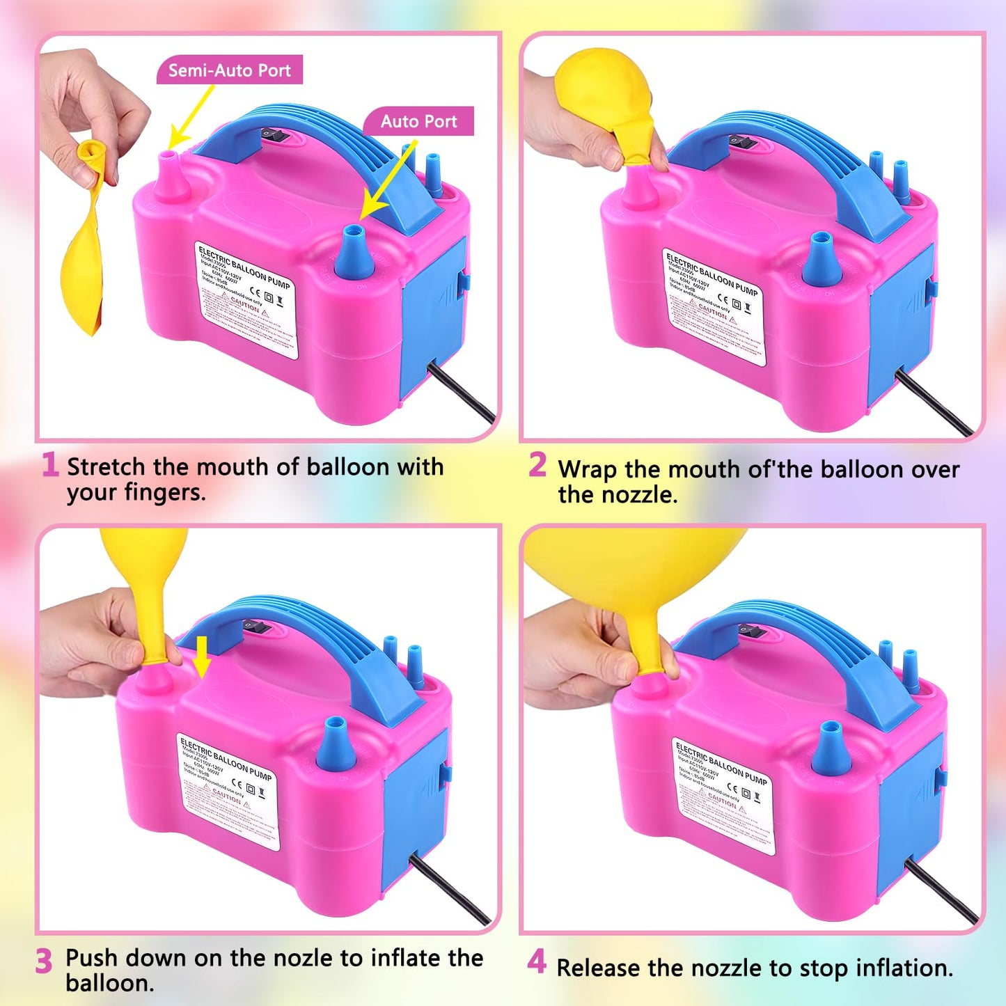 Balloon Pump Electric, 110V 600W Balloon Blower Inflator Dual Nozzle Air Pump Balloons Inflator for Decoration, Party, Sport,Gifts:2 Balloon Tying Tools