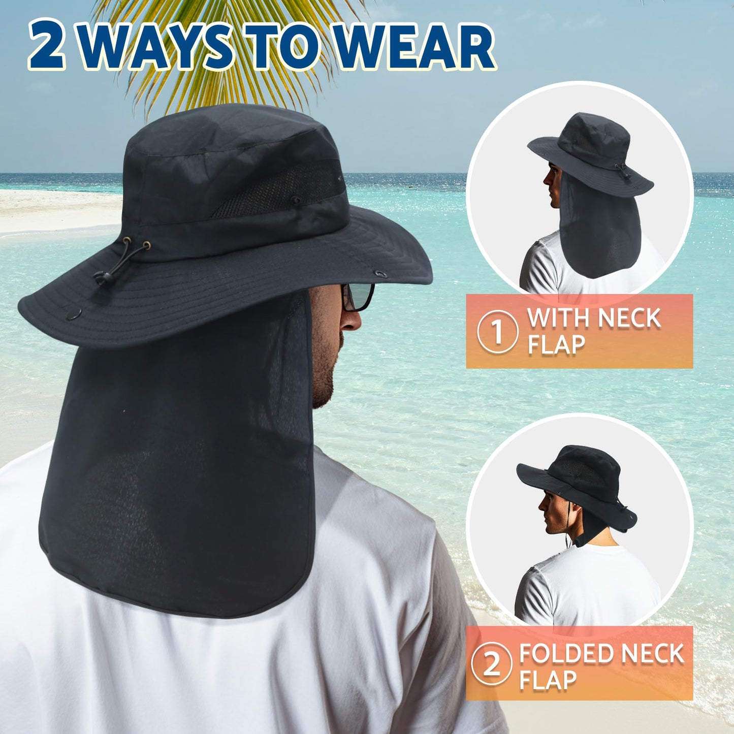 NPJY Sun Fishing Hats for Men Women UV Sun Protection Bucket Hat with Foldable Neck Flap Pure Darkgray