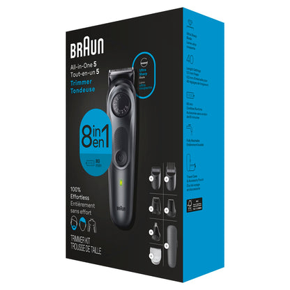 Braun All-in-One Style Kit Series 5 5471, 8-in-1 Trimmer for Men with Beard Trimmer, Body Trimmer for Manscaping, Hair Clippers & More, Ultra-Sharp Blade, 40 Length Settings, Waterproof