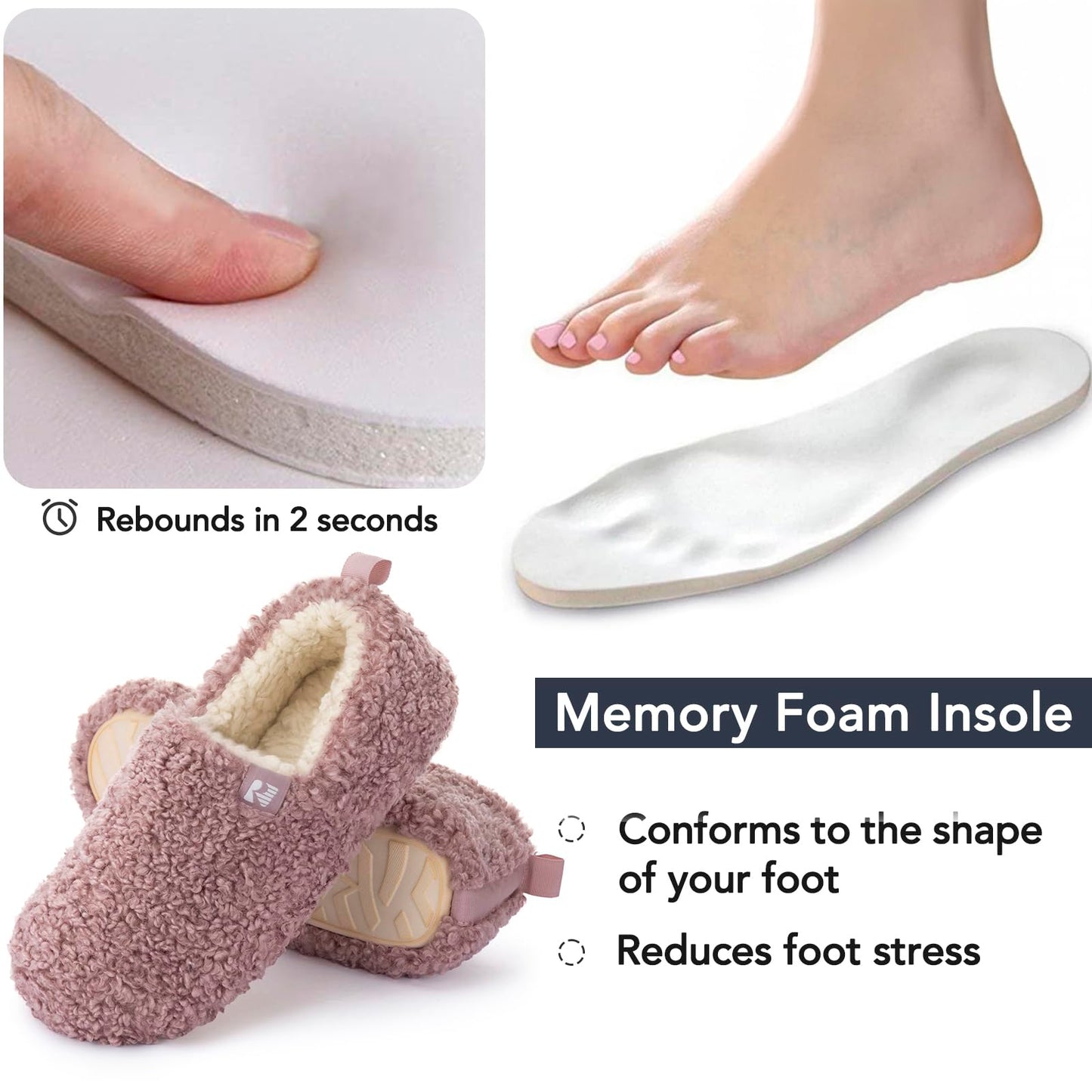 RockDove Women's Faux Shearling Closed Back Slipper with Memory Foam, Size 8 US Women, Cameo Pink