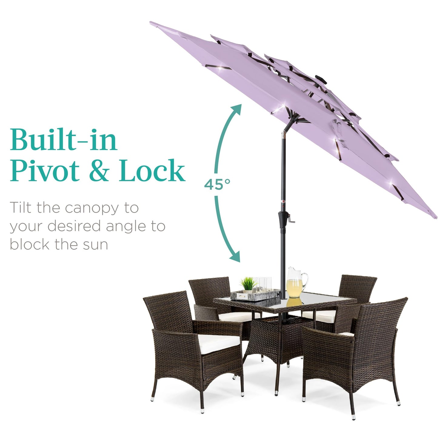 Best Choice Products 10ft 3-Tier Solar Patio Umbrella, Outdoor Market Sun Shade for Backyard, Deck, Poolside w/ 24 LED Lights, Tilt Adjustment, Easy Crank, 8 Ribs - Lavender