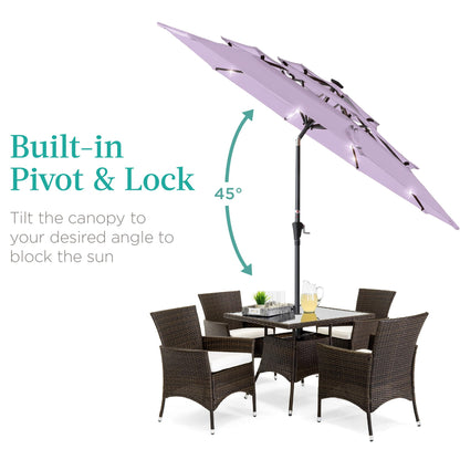 Best Choice Products 10ft 3-Tier Solar Patio Umbrella, Outdoor Market Sun Shade for Backyard, Deck, Poolside w/ 24 LED Lights, Tilt Adjustment, Easy Crank, 8 Ribs - Lavender
