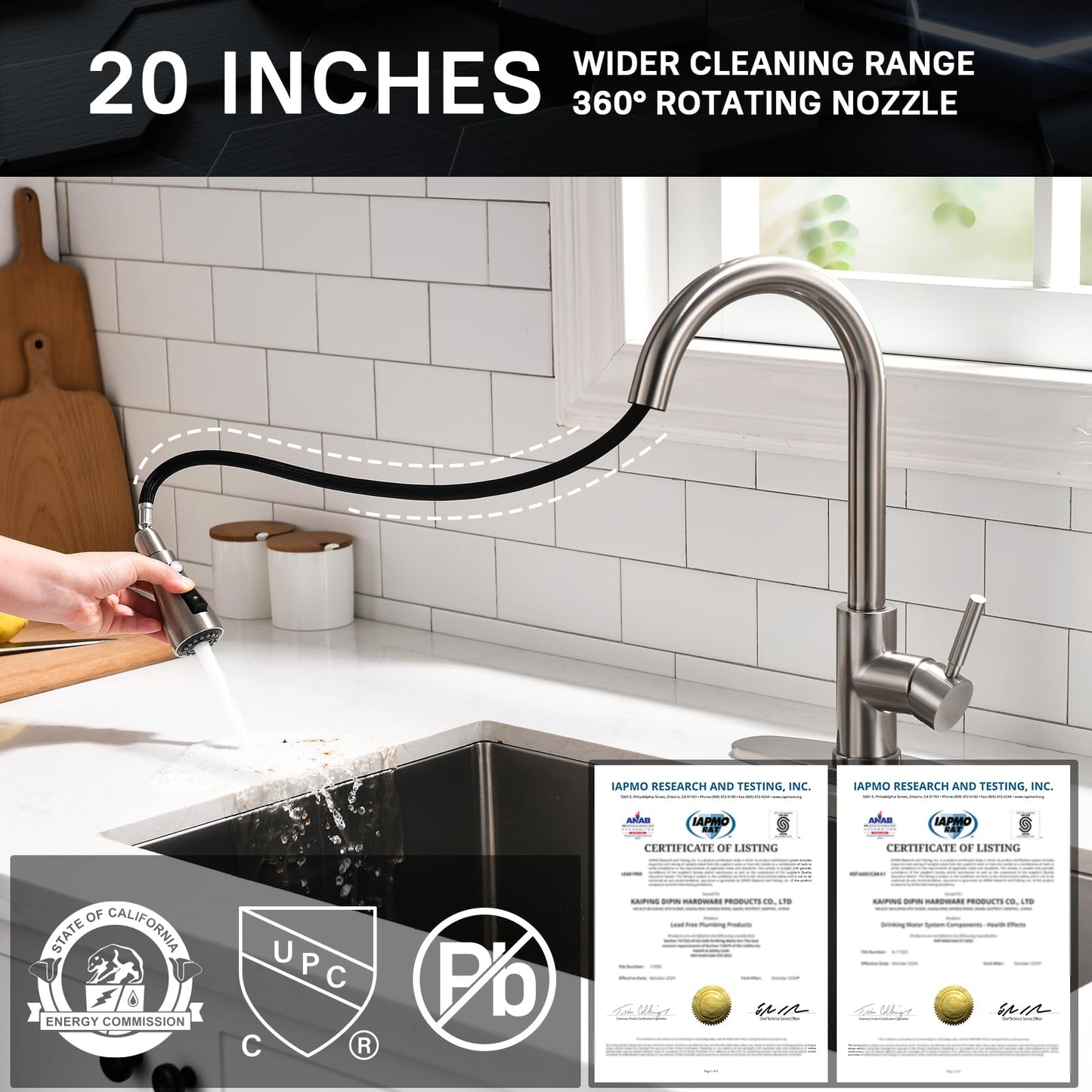 WEWE Single Handle High Arc Brushed Nickel Pull Out Kitchen Faucet,Single Level Stainless Steel Kitchen Sink Faucets with Pull Down Sprayer,Suitable for Laundry Rv Bar