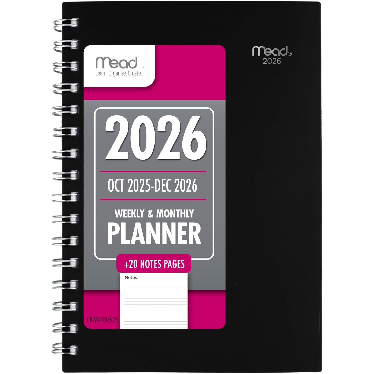 Mead 2026 Planner, Weekly & Monthly, 15-Month, 5-1/2" x 8-1/2", Small, Basic, Black (CRW4200526)