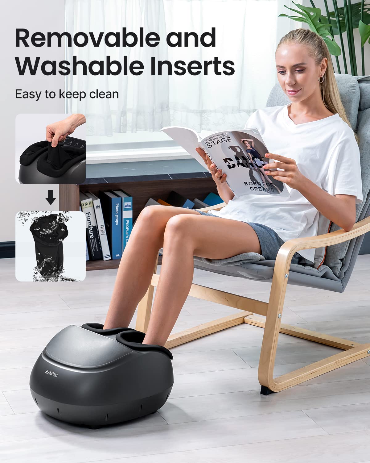 RENPHO Foot Massager Machine with Heat, FSA & HSA Eligible, Shiatsu Deep Kneading Foot Massager, Delivers Relief for Tired Muscles and Plantar Fasciitis, Fits Feet Up to Men Size 12(Black)