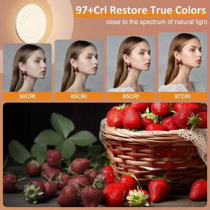 Anautin 60 LED Ring Light, Rechargeable Selfie With Front & Back Clip, 2500-6500K Portable Phone, Adjustable 3 Modes for iPhone, iPad, Tablet, Laptop, CRI97+, 90 Grams (Black)