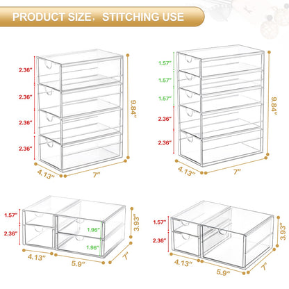caktraie Makeup Organizer Storage With 16 Drawers, 4 Pcs Desktop Office Supplies, Desk Organizers, Clear Accessories, Dustproof Drawer and for Make Up, Jewelry, Pen, Stationary