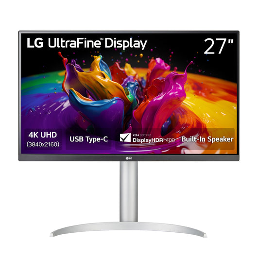 LG 27UP850K-W 27-inch Ultrafine 4K UHD (3840 x 2160) IPS Computer Monitor, 60Hz, 5ms, DisplayHDR 400, Built-in Speaker, HDMI, DisplayPort, USB Type-C 90W PD, Tilt/Height/Pivot Adjustable Stand, White