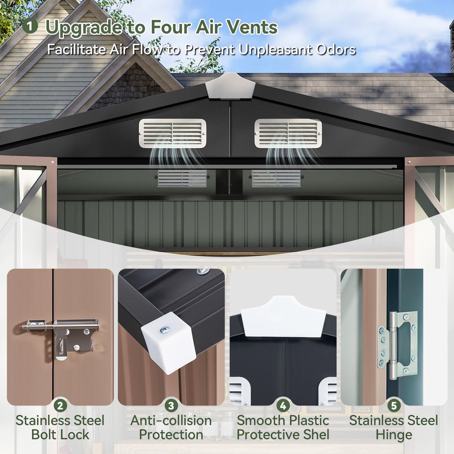 Aoxun 6.2x4 FT Shed Outdoor Storage Shed with Lockable Doors & Slooping Roof Metal Garden Tool Shed for Backyard, Patio, Poolside (Brown)