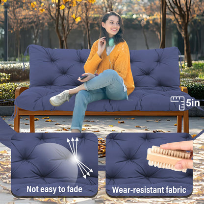 HZMGPCM Extra Thick 5" Waterproof Porch Swing Cushions Outdoor 60 inch Swing Cushions 3 Seater Replacement with Backrest and Ties for Outdoor Furniture Patio Bench Garden(Navy Blue)