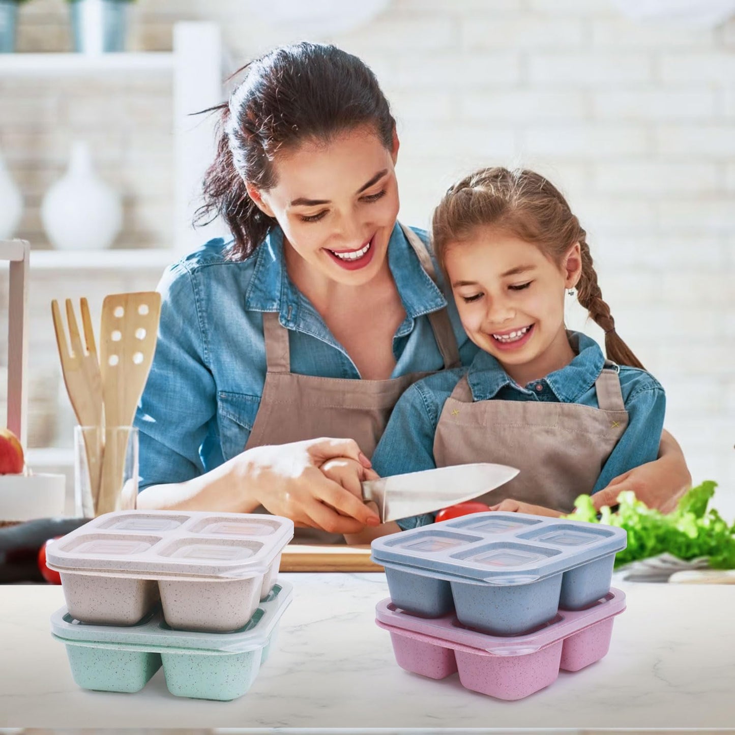 LCHLZZ 4 Pack Snack Containers, Divided Bento Snack Box, 4 Compartments Reusable Meal Prep Lunch Containers for Kids Adults, Food Storage Containers for School Work Travel