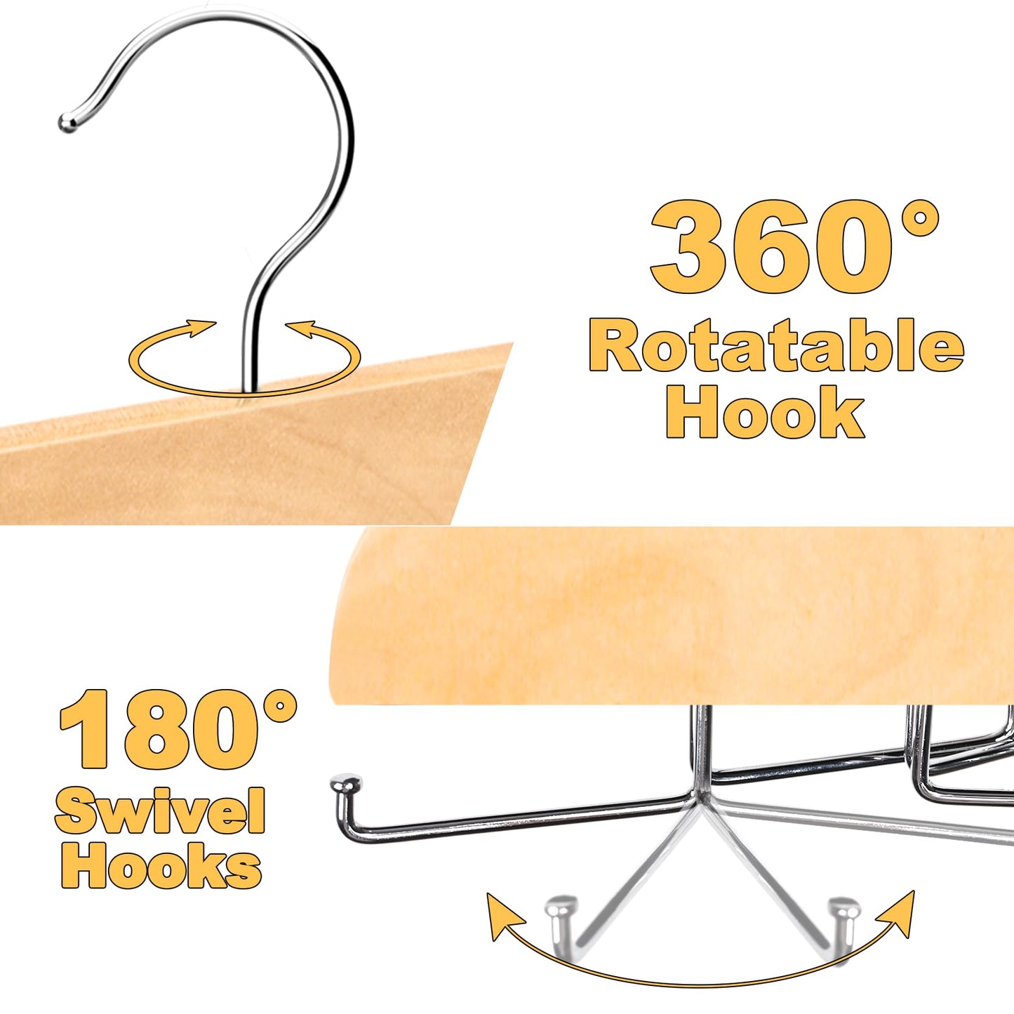 Resovo Tank Top Hanger with Premium Wood, 20 Large Capacity, Space Saving,360 Degree Rotating, Foldable Metal Hooks, Tank Tops