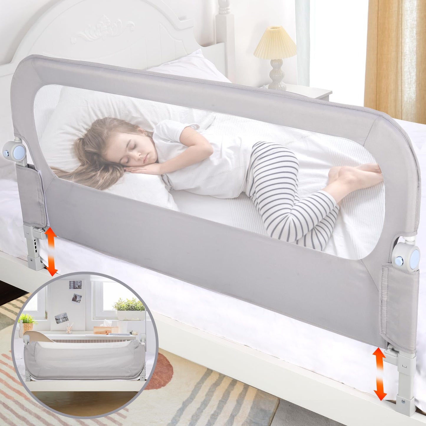 NUTIKAS Baby Bed Rail Guard for Toddlers - 47" Toddler Bed Side Rails for Twin, Full, Queen Bunk Size Bed Swing Down Bedrail Extral Tall Child Safety Side Railing Guards for Kids