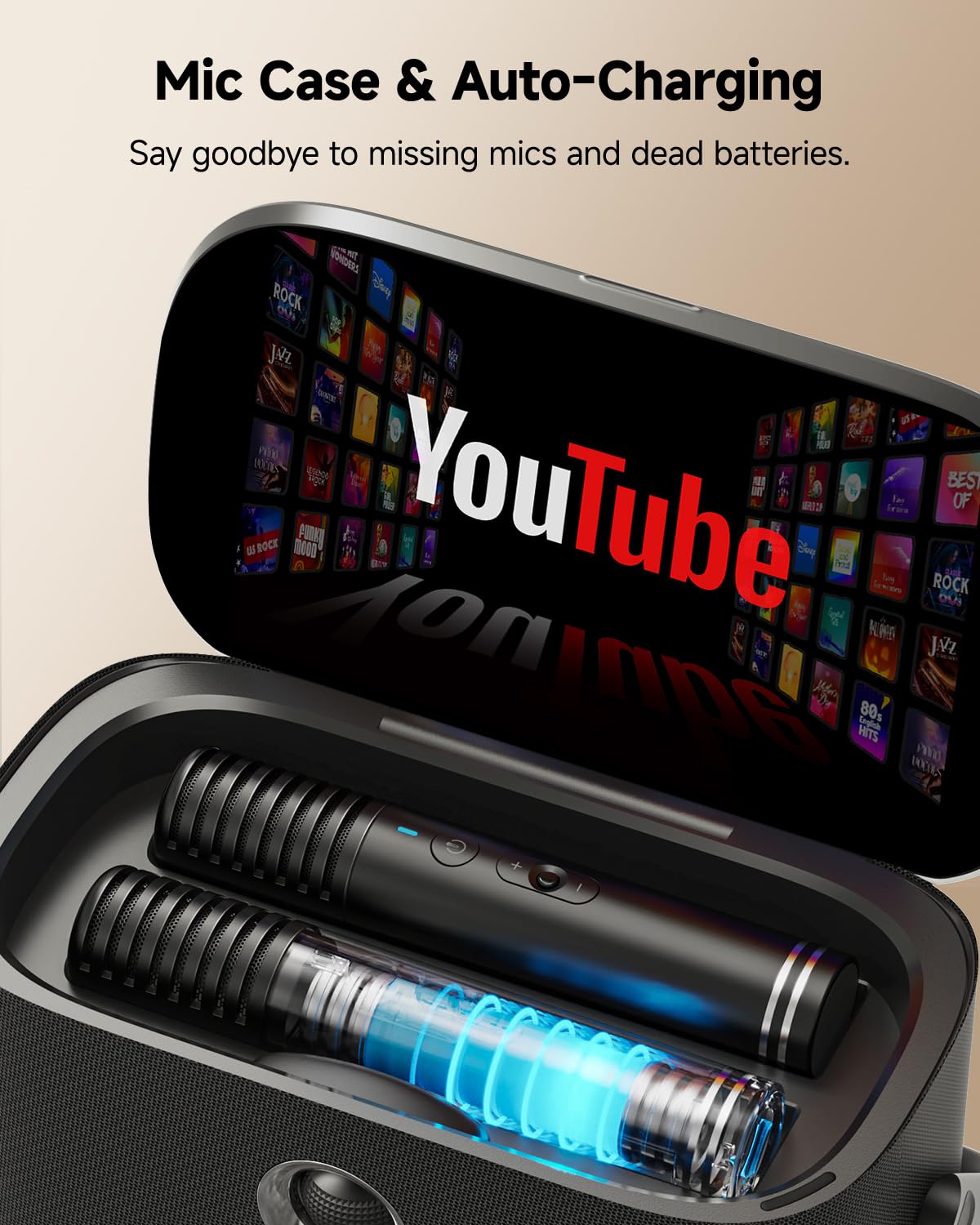 Ikarao Portable Karaoke Machine for Adults, Built-in Lyrics Display and Screen, 2 Self-Charging Wireless Microphones, Karaoke App, 140W Speaker, Connects to TV for Home Party Birthday Outdoor Camping