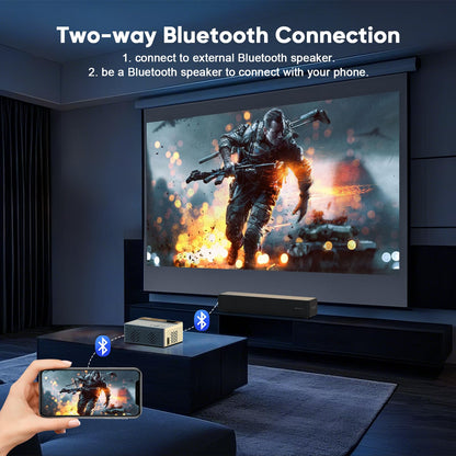 TMY 1080P Full HD Portable Mini Projector, Upgraded Bluetooth Movie Projector with Screen, Compatible with TV Stick Smartphone/HDMI/USB, Indoor & Outdoor Use