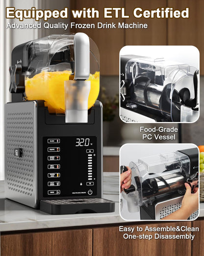 Fiii Slushie Machine 92 oz, Slushy Machine for Home, 6 Preset Programs, Quiet Operation, LED Display, Auto-Clean, No Ice Needed, Perfect for Milkshakes, Margarita Smoothie, Frappes and More