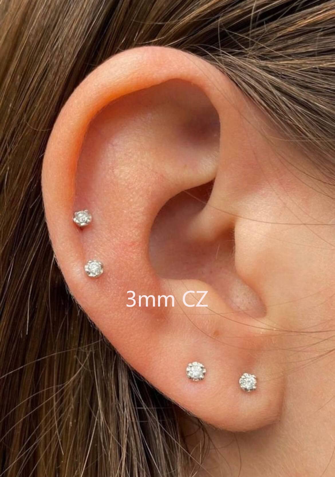 3mm Tiny CZ Screw on Flat Back Stud Earrings,Gold Plated Flat Back Cubic Zirconia Earrings for Helix Cartilage Tragus Earlobe Piercing Jewelry Gift for Women Men(3mm CZ, Gold)