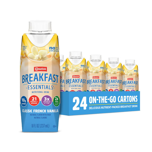 Carnation Breakfast Essentials Ready-to-Drink, Classic French Vanilla, 8 FL OZ Carton (Pack of 24)