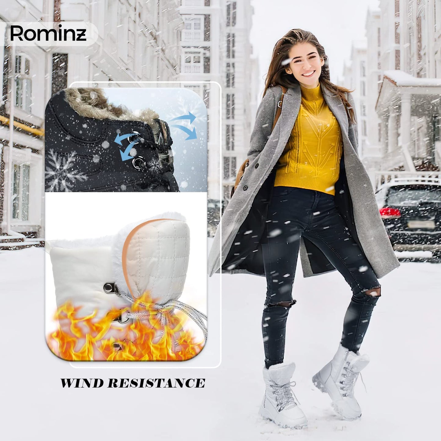 Rominz Womens Winter Snow Boots with Zipper Warm Fur Lined Mid Calf Ankle Booties for Women Comfortable Outdoor Anti Slip Boots(White, US10)