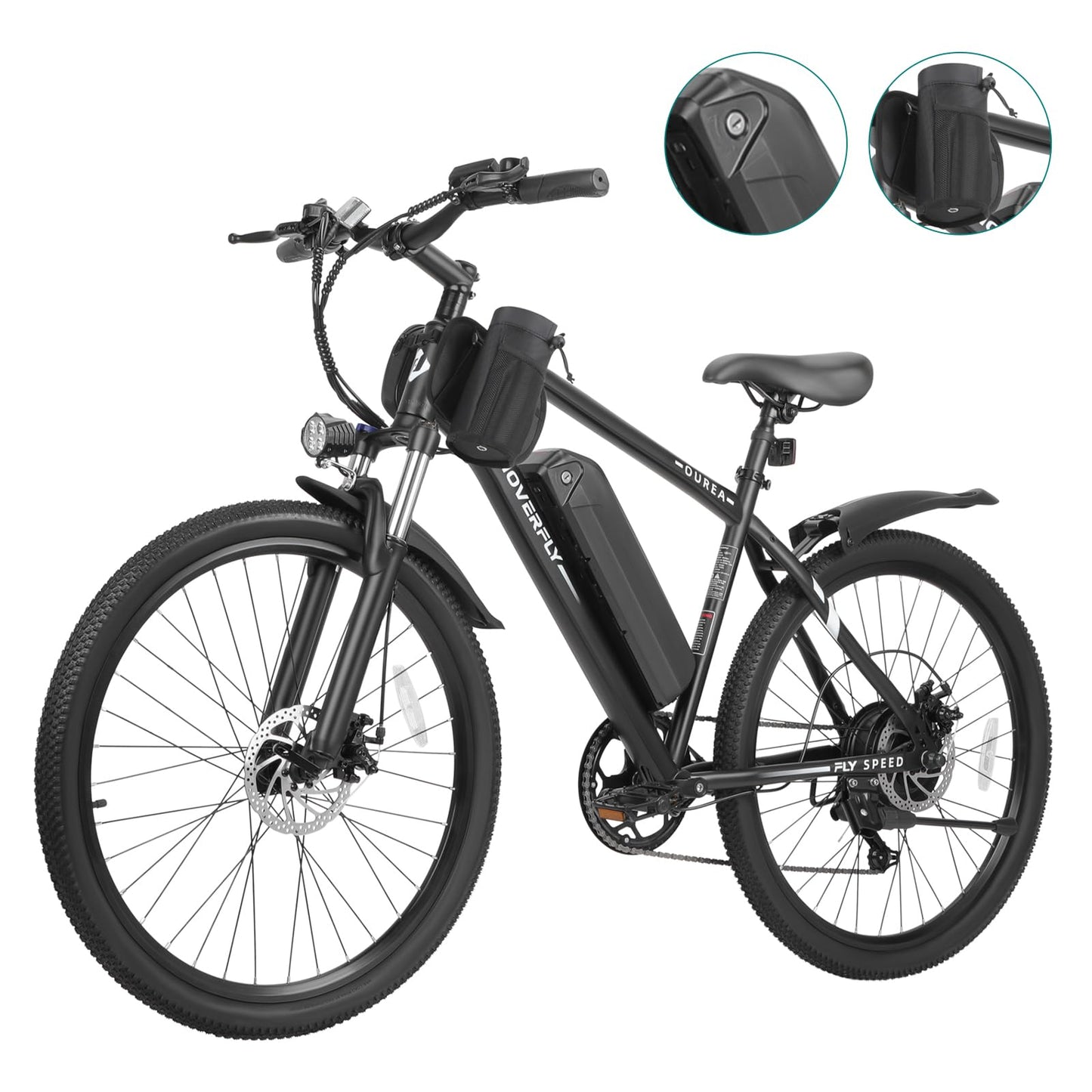 HOVERFLY OUREA Electric Bike 26", 750W Peak Motor Mountain Ebike,Up to 40 Miles 20MPH Removable Battery, 7-Speed and Shock Absorber, UL2849 Certified, Electric Commuter Bike for Adults White