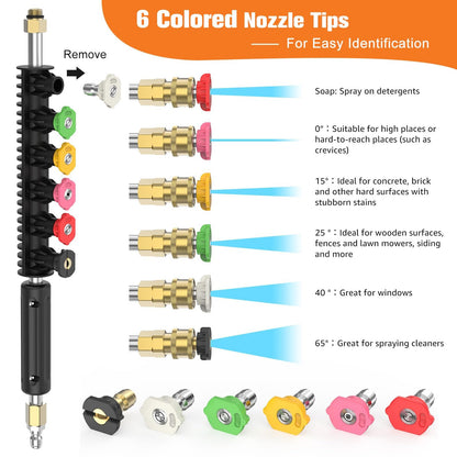 Sealegend 8FT Pressure Washer Extension Wand for Gutter Cleaning, Upgrade Power Washer Accessories with 6 Spray Nozzle Tips, 3 Gutter Cleaner Attachments Curved Rod, 1/4" Quick Connect, 4000 PSI