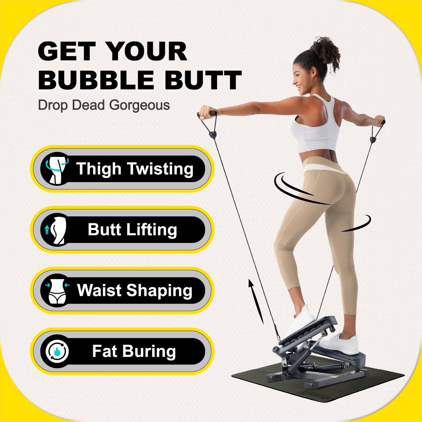 Twist Stepper with Resistance Bands & Handlebar & Mat, Mini Stepper with 300LBS Weight Capacity, Twist Stepper for Full Body Workout, Adjust Step Height, Smooth & Quiet, Step Machine…
