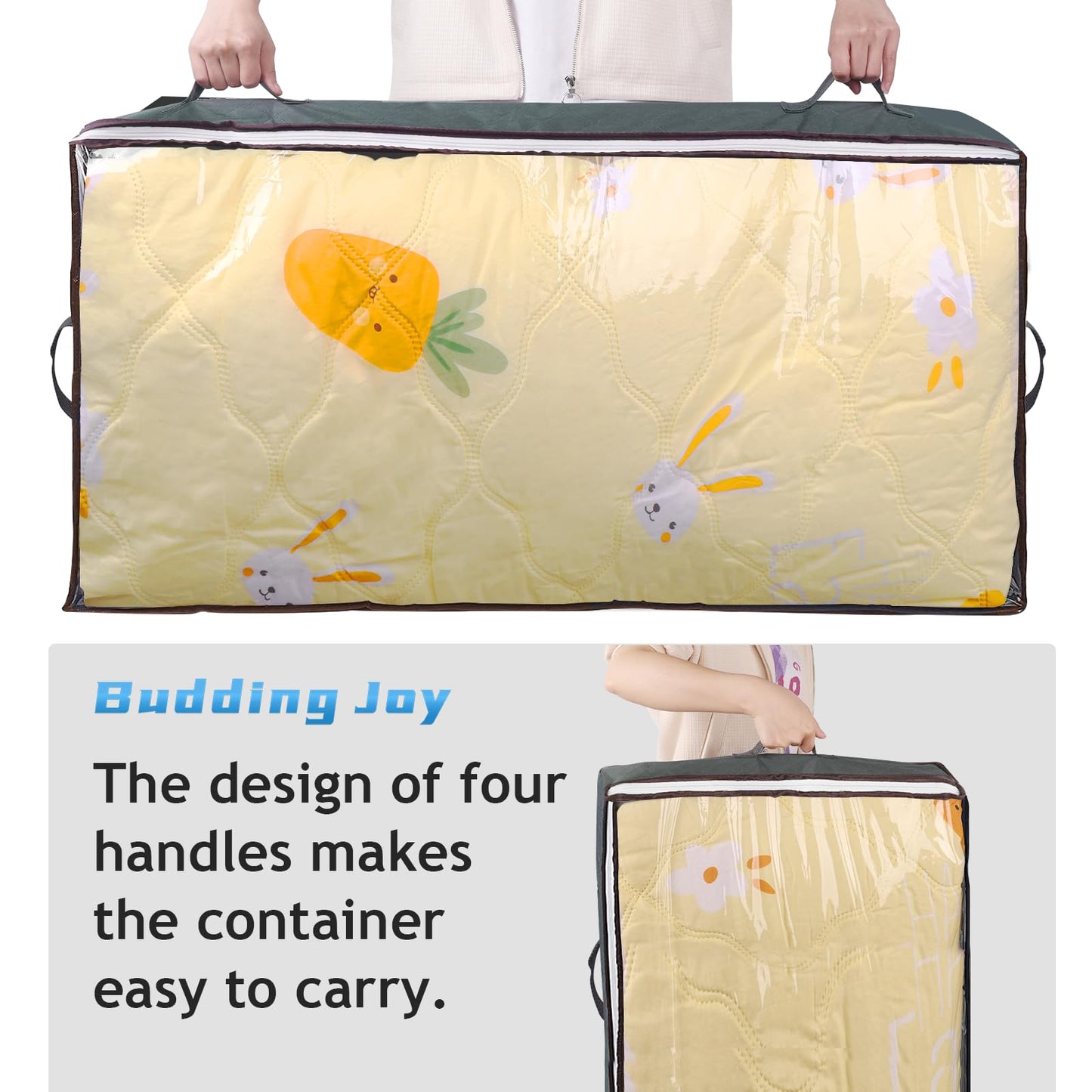 Budding Joy 90L Under Bed Storage Containers, Closet Organizers and Storage Bins, Collapsible Underbed Storage Bags for Blankets, Towels, Comforter, Sweaters, Linen Sheets, Wrapping Paper