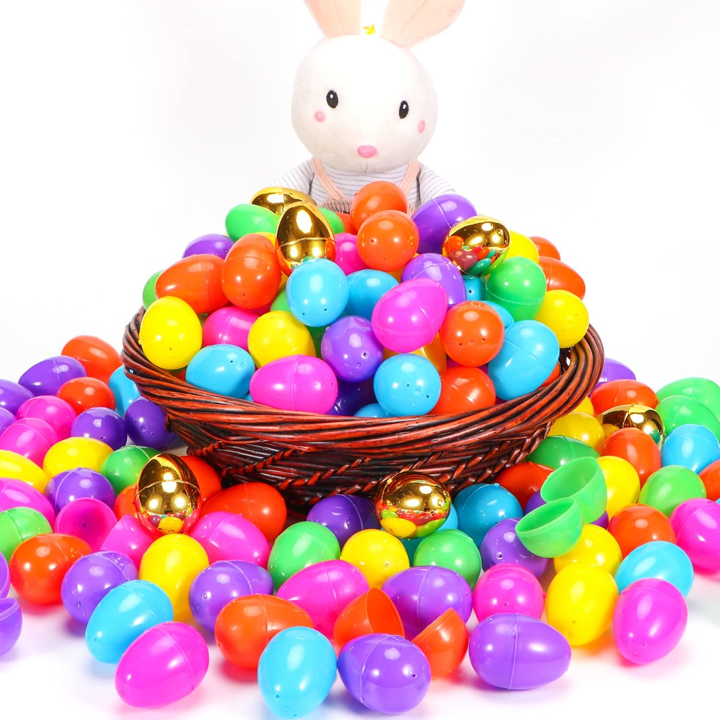 NEWBEA 288 Easter Eggs -2.36" Bright Colors Plastic Easter Eggs Empty Include 18 Golden Eggs Perfect for Eggs Hunt, Easter Basket Stuffers, Party Favors